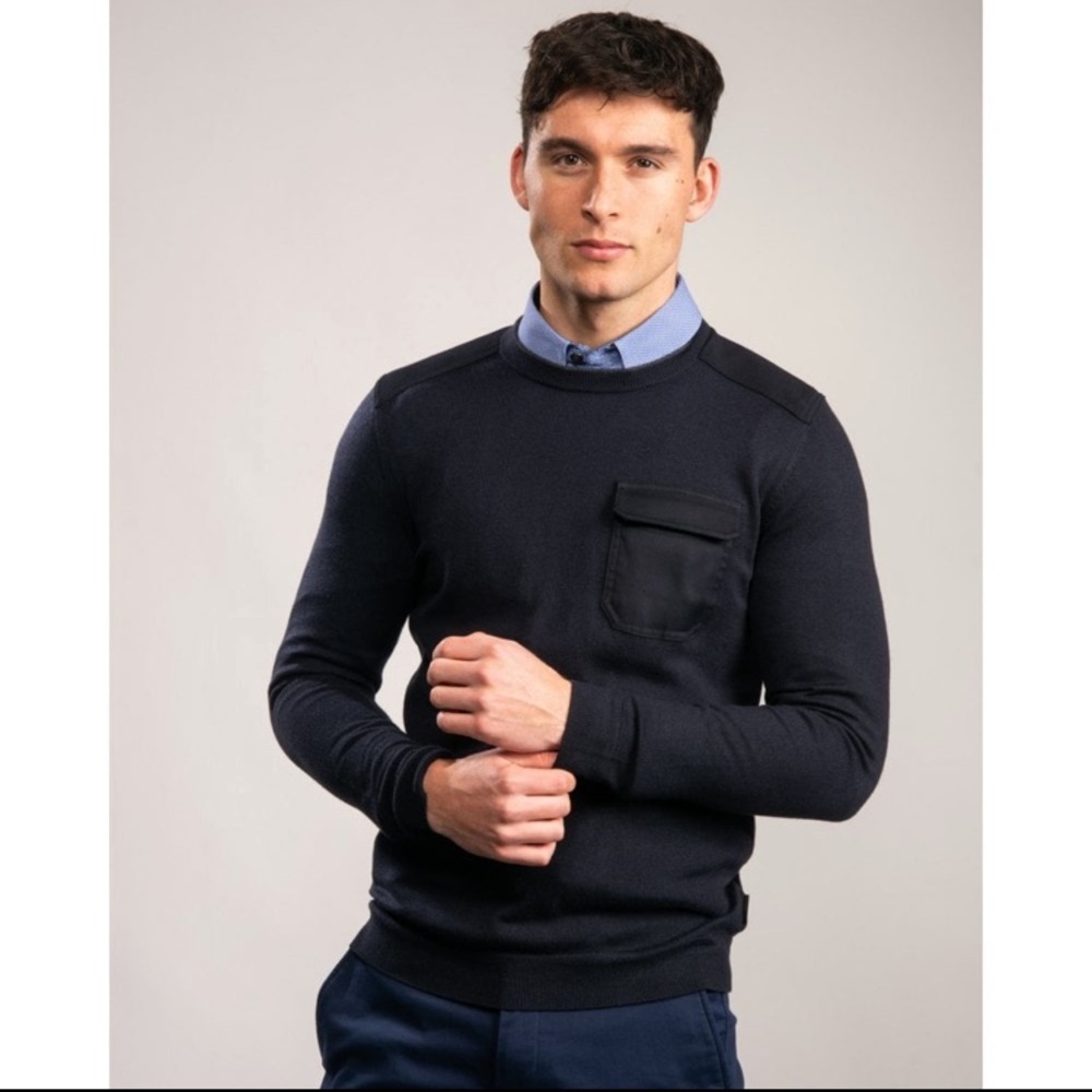 Ted Baker London Patch Pocket Crewneck in Navy - Picture 3 of 14